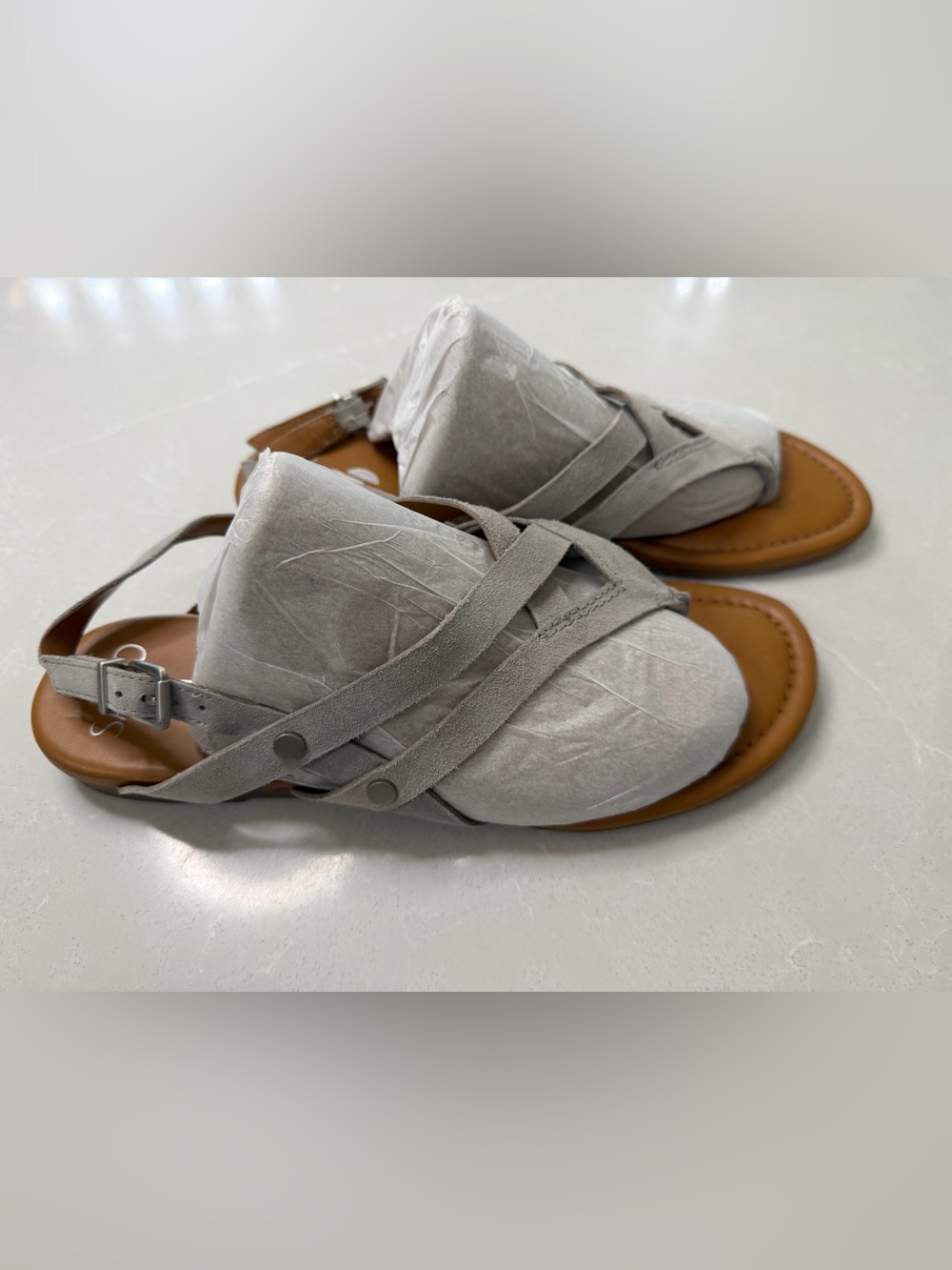 SARTO by Franco Sarto Gretchen Flat Suede Strappy Sandals Vapor Gray, 9
